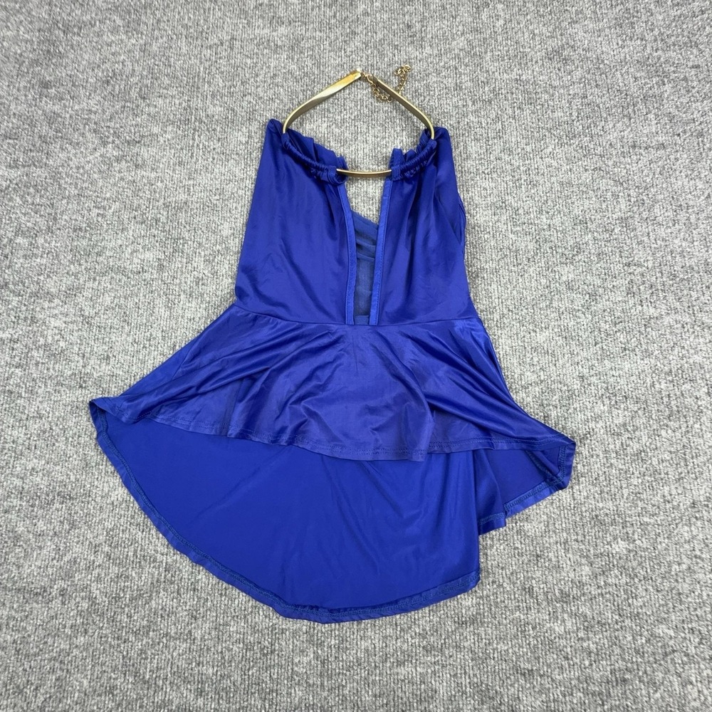 San Julian Tank Top Womens Small Blue Halter Satin Hi‎ Low Party Tunic Top